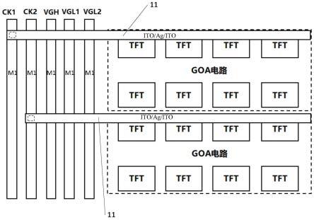 GOA电路的版图布线结构及显示面板