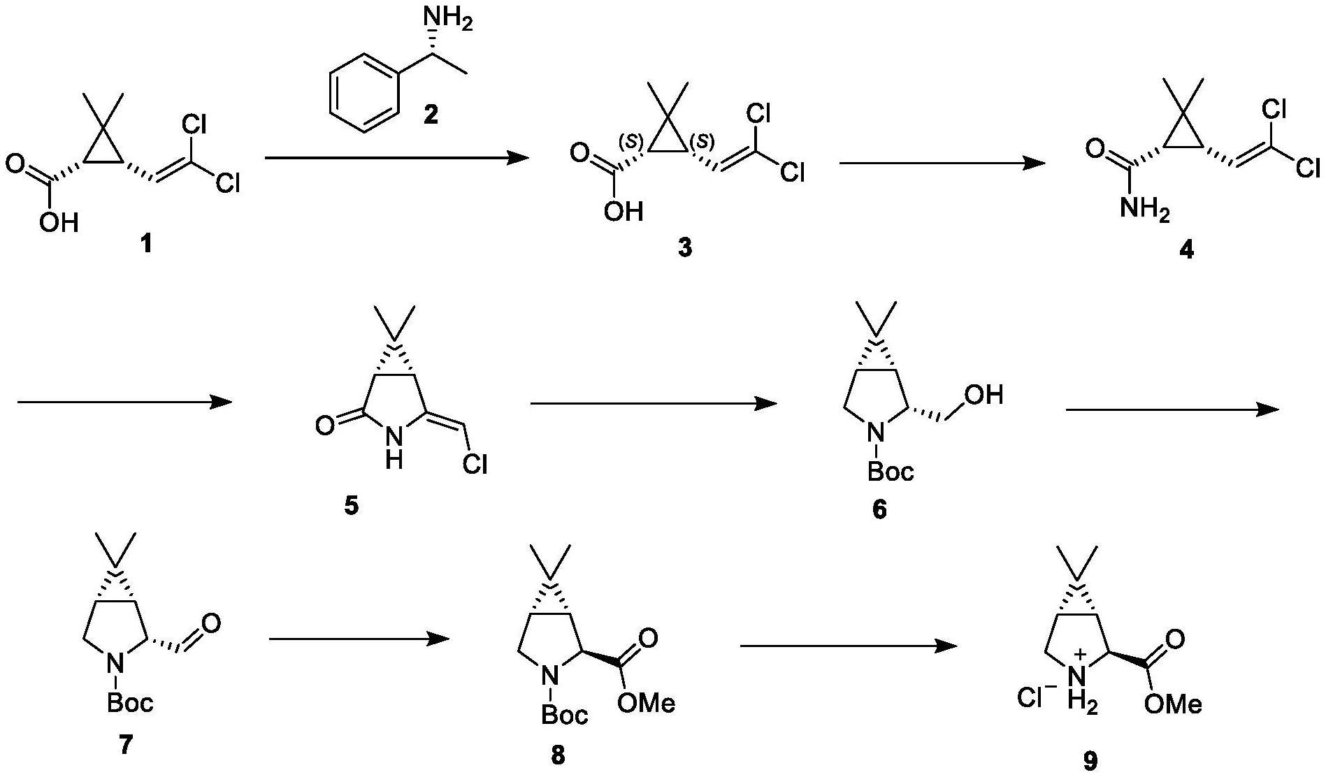 一种脯氨酸结构的盐酸盐中间体的高效制备方法与流程