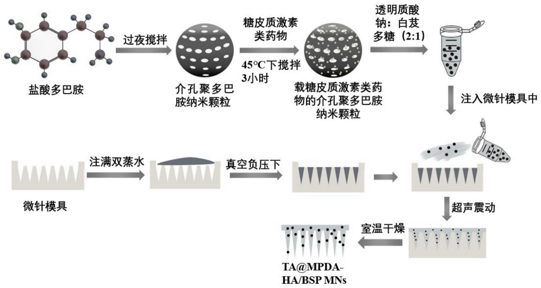 一种介导载糖皮质激素的介孔聚多巴胺纳米颗粒的可溶性微针及其制备方法与流程