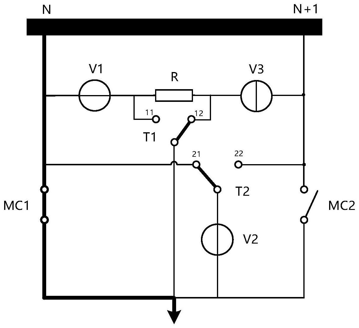 一种换流变有载分接开关的三真空管过渡电路及调压方法