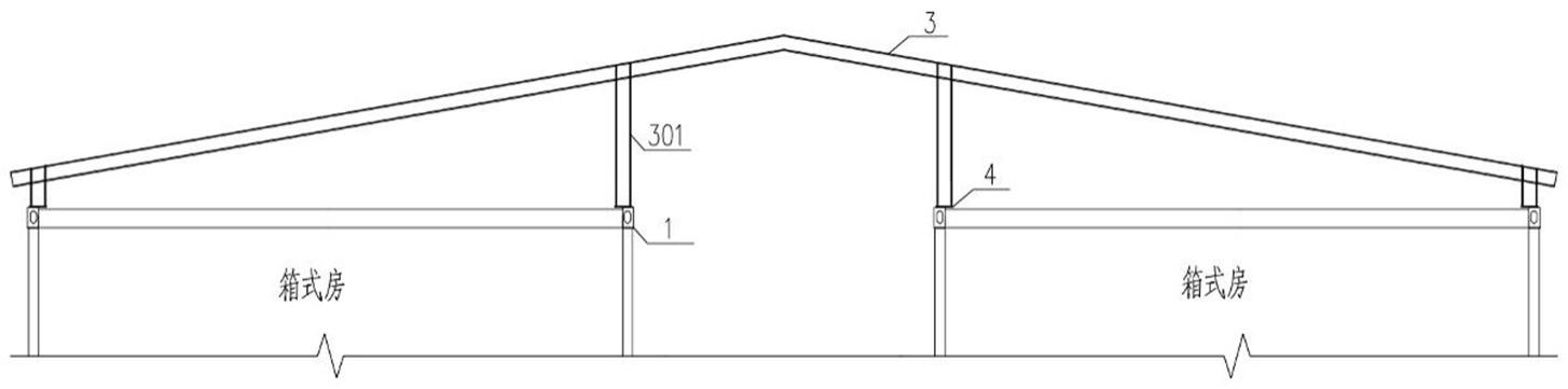 一种箱式房屋顶钢排架连接构造及坡屋顶箱式房的制作方法