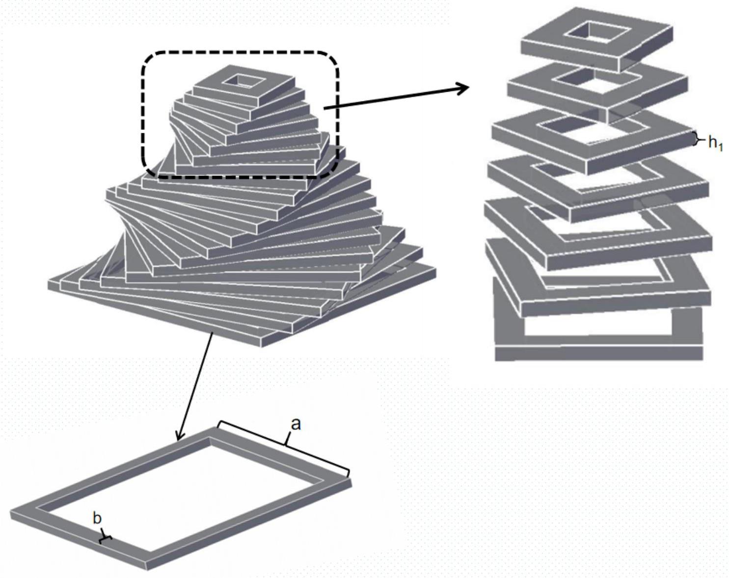 一种螺旋式层叠结构的超宽带电磁波吸收体、吸收单元及吸收装置
