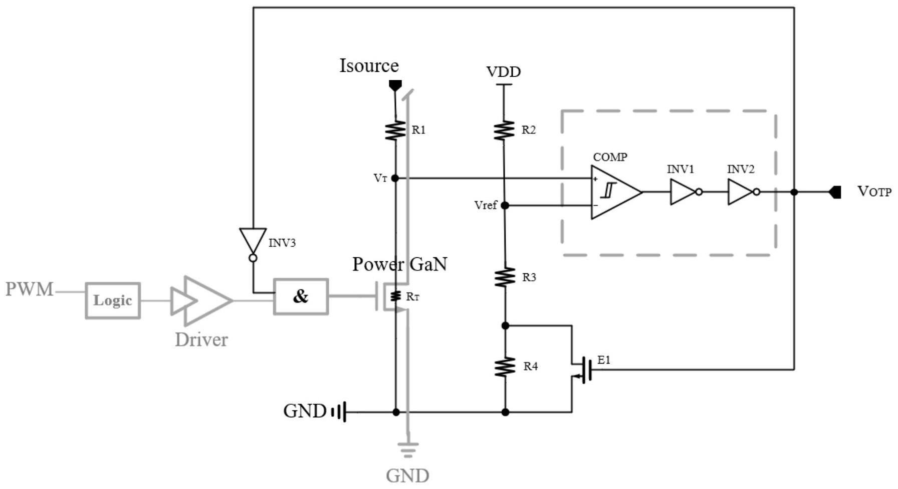一种具有嵌入温度监测单元的GaN器件的过温保护电路