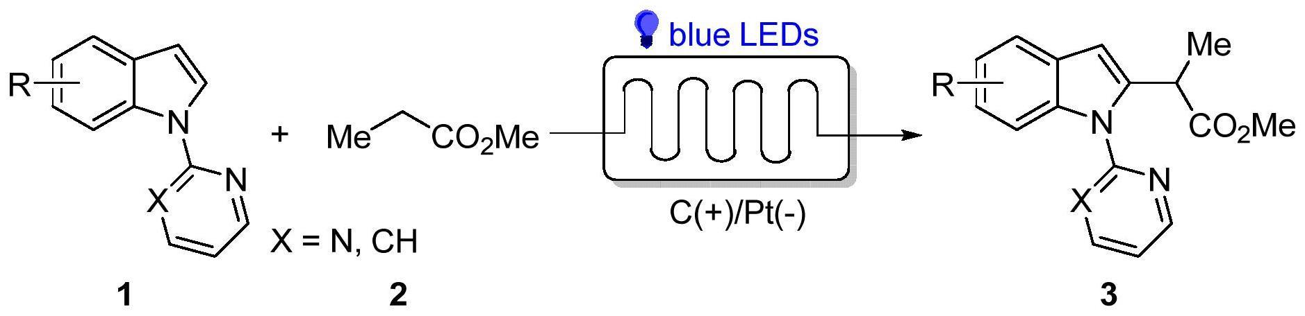 一种利用微通道光电催化技术实现吲哚2-位烷基化的方法及产物