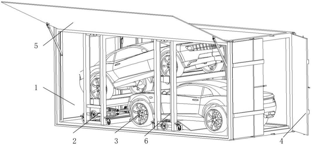 一种车辆存放运输用调节式车架及带有其的集装箱车库的制作方法