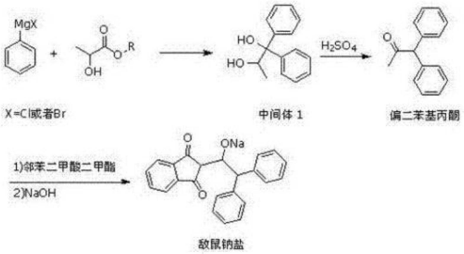 一种偏二苯基丙酮、敌鼠钠盐的制备方法与流程