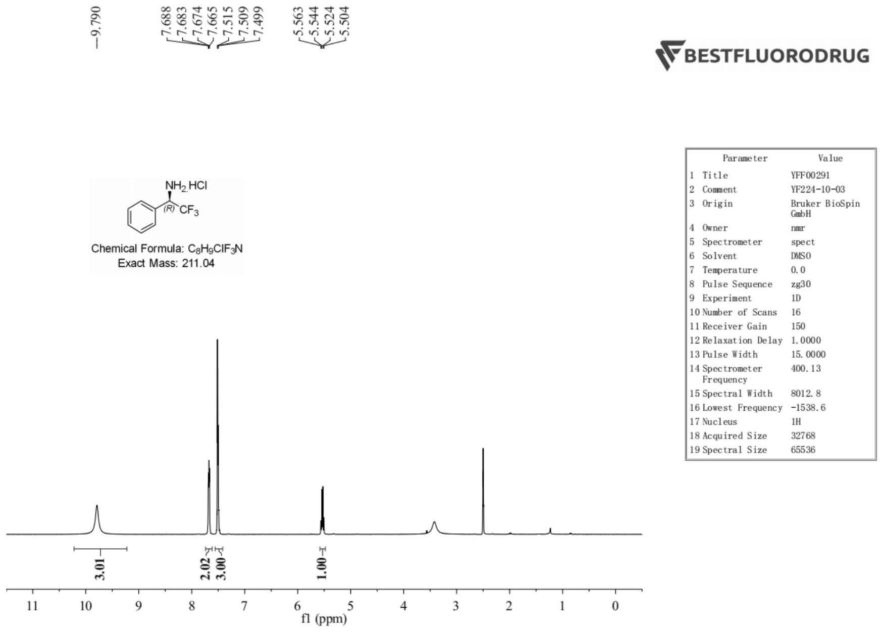 一种(R)-2,2,2-三氟-1-苯乙胺盐酸盐的制备方法与流程