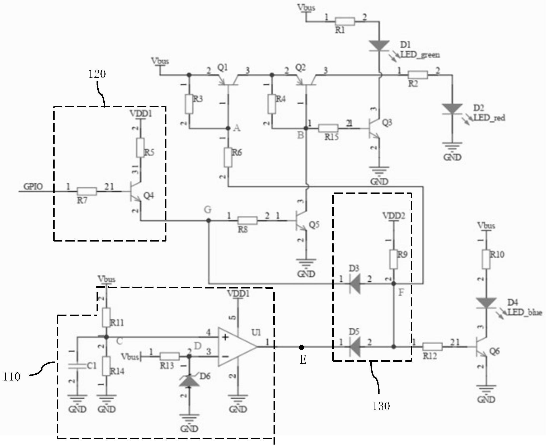 根据输出电压并利用单个端口控制指示灯的电路的制作方法