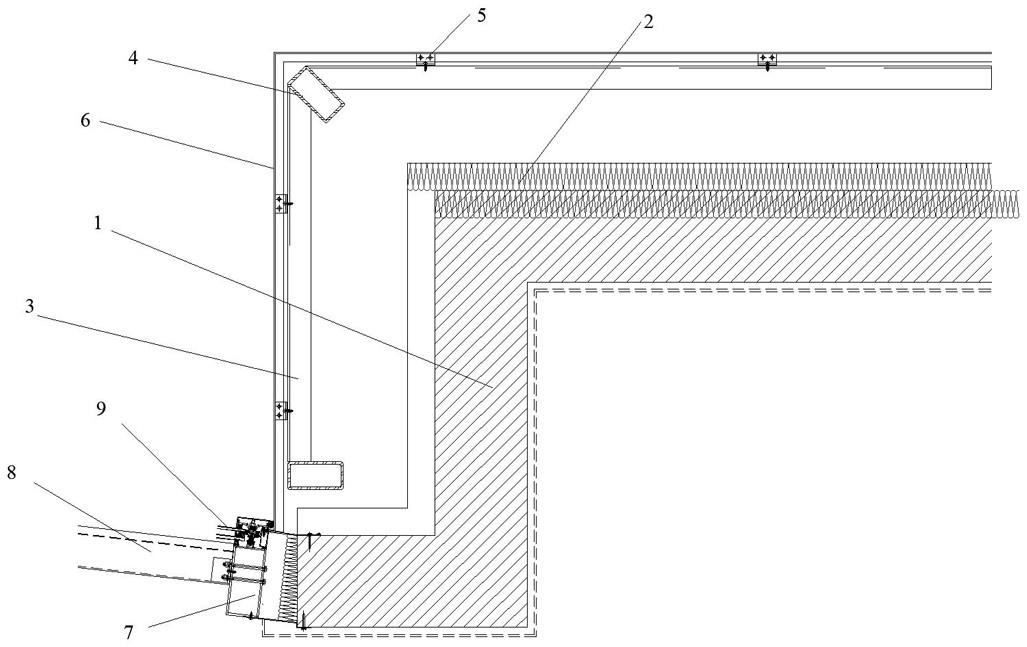 一种斜向玻璃幕墙与铝板幕墙连接处节点结构的制作方法