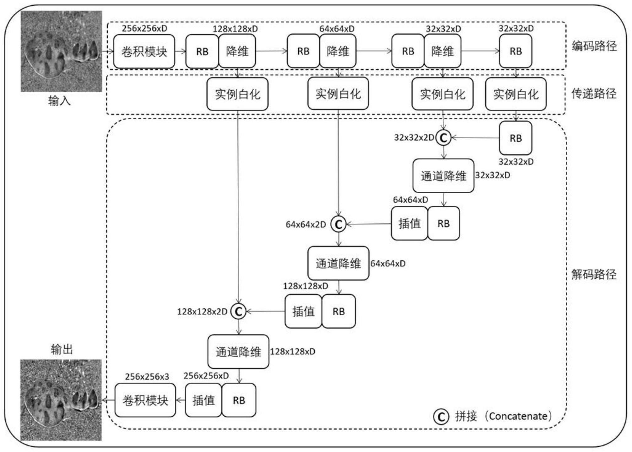 基于编码解码注意力与跨层白化的水下图像增强方法