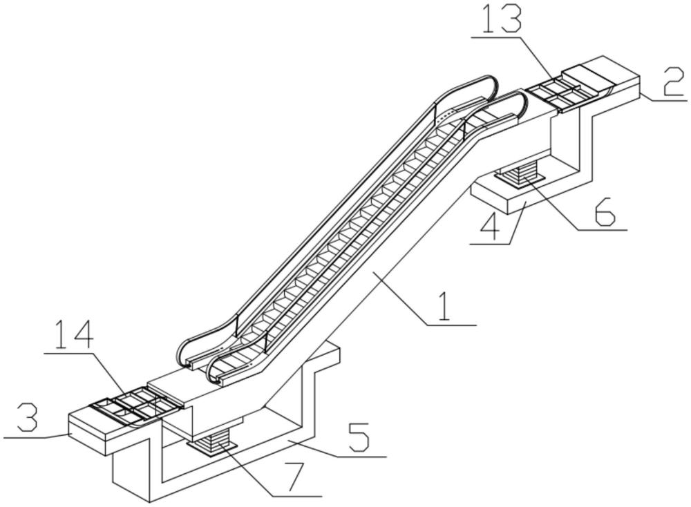 一种扶梯穿越隔震层的隔震变形装置的制作方法