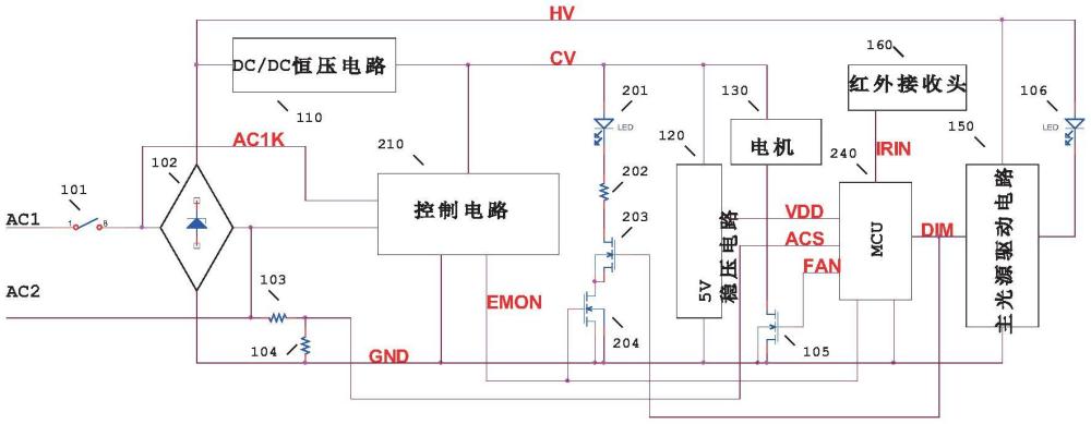 交流應急風扇燈具的控制裝置的制作方法