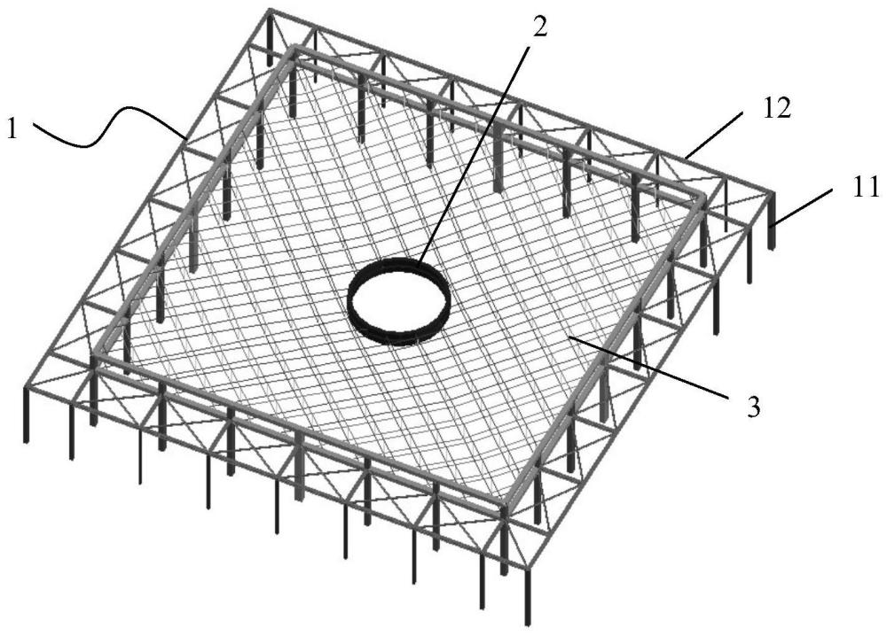 建筑物及其下凹式輕型鏤空屋面和索網(wǎng)結(jié)構(gòu)及施工方法與流程