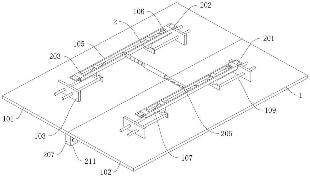 一種電梯用轎廂裝飾頂?shù)闹谱鞣椒? /><br/><p>本技術(shù)涉及電梯裝飾，具體為一種電梯用轎廂裝飾頂。</p><p><br/><b>背景技術(shù)：</b><br/></p><p>1、隨著生活水平的提高，越來(lái)越多的電梯轎廂在頂部安裝了裝飾頂，裝飾頂?shù)脑O(shè)計(jì)大大提高了轎廂內(nèi)的美觀度。</p><p>2、現(xiàn)有的技術(shù)公開號(hào)cn210884824u專利文獻(xiàn)提供了一種電梯用轎廂裝飾頂，本申請(qǐng)的一種電梯用轎廂裝飾頂，至少具有如下效果之一，中間凹槽不直通整個(gè)轎廂裝飾頂?shù)牡撞?，各裝飾板件相互連接牢固；中部照明組件側(cè)移更換燈具非常方便，可維護(hù)性高；同時(shí)，各裝飾板件銜接部位合理、拼縫處遮光效果好。</p><p>3、但是現(xiàn)有的電梯用轎廂裝飾頂在使用時(shí)，不便于工作人員對(duì)裝飾板件進(jìn)行快速地安裝和拆卸，多組緊固件的連接方式使得裝飾板件的安裝和拆卸變得繁瑣，且工作人員需要使用輔助工具進(jìn)行裝飾板件的拆裝，從而導(dǎo)致對(duì)電梯轎廂裝飾頂?shù)牟鹧b效率較低，便捷性較低。</p><br/><p><b>技術(shù)實(shí)現(xiàn)思路</b></p><p>1、(一)解決的技術(shù)問題</p><p>2、本實(shí)用新型的目的在于提供一種電梯用轎廂裝飾頂，以解決上述背景技術(shù)中提出現(xiàn)有的電梯用轎廂裝飾頂在使用時(shí)，不便于工作人員對(duì)裝飾板件進(jìn)行快速地安裝和拆卸的問題。</p><p>3、(二)技術(shù)方案</p><p>4、為實(shí)現(xiàn)上述目的，本實(shí)用新型提供如下技術(shù)方案：一種電梯用轎廂裝飾頂，包括主體機(jī)構(gòu)和定位機(jī)構(gòu)，所述定位機(jī)構(gòu)位于主體機(jī)構(gòu)的上方，所述主體機(jī)構(gòu)包括第一裝飾頂板、第二裝飾頂板、連接塊和連接槽，所述第二裝飾頂板活動(dòng)安裝在第一裝飾頂板的前方，所述第二裝飾頂板與第一裝飾頂板結(jié)構(gòu)相同，所述連接塊固定安裝在第一裝飾頂板上端的左右兩端，所述連接槽固定設(shè)置在連接塊的內(nèi)端；</p><p>5、所述主體機(jī)構(gòu)還包括支撐架、電動(dòng)馬達(dá)、雙面絲桿、連接螺母和連接桿，所述支撐架位于第一裝飾頂板的上方，所述電動(dòng)馬達(dá)固定安裝在支撐架內(nèi)端的右端，所述雙面絲桿固定安裝在電動(dòng)馬達(dá)左端的傳動(dòng)端，所述連接螺母螺紋連接在雙面絲桿外端的左右兩端，所述連接桿位于連接螺母的下方，所述連接桿與連接槽活動(dòng)連接。</p><p>6、優(yōu)選的，所述定位機(jī)構(gòu)包括裝配板和裝配槽，所述裝配板固定安裝在支撐架的左右兩端，所述裝配槽固定設(shè)置在裝配板的上端，裝配板與裝配槽的設(shè)計(jì)便于工作人員對(duì)支撐架進(jìn)行安裝。</p><p>7、優(yōu)選的，所述定位機(jī)構(gòu)還包括活動(dòng)盤和固定板，所述活動(dòng)盤固定安裝在支撐架內(nèi)端的左端，所述雙面絲桿的左端轉(zhuǎn)動(dòng)連接活動(dòng)盤，所述固定板固定安裝在連接螺母的下端，所述連接桿位于固定板的外端，活動(dòng)盤的設(shè)計(jì)為雙面絲桿提供了支撐的效果。</p><p>8、優(yōu)選的，所述定位機(jī)構(gòu)還包括螺紋桿和螺紋套，所述螺紋桿固定安裝在支撐架的內(nèi)端，所述螺紋套螺紋連接在螺紋桿的外端，螺紋桿與螺紋套的設(shè)計(jì)便于工作人員對(duì)兩組支撐架之間的距離進(jìn)行調(diào)節(jié)。</p><p>9、優(yōu)選的，所述定位機(jī)構(gòu)還包括連接板、固定槽和連接彈簧，所述連接板固定安裝在第一裝飾頂板的下端，所述固定槽固定設(shè)置在連接板的前端，所述連接彈簧固定安裝在連接板的前端，連接彈簧的設(shè)計(jì)便于定位桿與定位塊的連接。</p><p>10、優(yōu)選的，所述定位機(jī)構(gòu)還包括定位桿和定位塊，所述定位桿固定安裝在連接彈簧的前端，所述定位塊固定安裝在第二裝飾頂板的下端，所述定位桿與定位塊活動(dòng)連接。定位桿與定位塊的設(shè)計(jì)使得第一裝飾頂板與第二裝飾頂板的連接更加穩(wěn)固。</p><p>11、與現(xiàn)有技術(shù)相比，本實(shí)用新型的有益效果是：</p><p>12、1、該電梯用轎廂裝飾頂，通過安裝主體機(jī)構(gòu)，實(shí)現(xiàn)了當(dāng)使用該轎廂裝飾頂結(jié)構(gòu)進(jìn)行電梯轎廂的裝飾作業(yè)時(shí)，工作人員能夠通過操作，對(duì)裝飾頂板進(jìn)行快速地安裝和拆卸，便于工作人員對(duì)裝飾頂板進(jìn)行檢修維護(hù)操作，無(wú)須其他輔助工具的使用，該結(jié)構(gòu)使用便捷，減少了工作人員對(duì)裝飾頂板的裝配時(shí)長(zhǎng)，從而提高了工作人員對(duì)轎廂裝飾頂結(jié)構(gòu)的檢修效率，提高了該轎廂裝飾頂結(jié)構(gòu)的靈活性和實(shí)用性；</p><p>13、2、該電梯用轎廂裝飾頂，通過安裝定位機(jī)構(gòu)，實(shí)現(xiàn)了該轎廂裝飾頂結(jié)構(gòu)在使用時(shí)，能夠適用于不同大小的電梯轎廂進(jìn)行裝飾作業(yè)，工作人員只需選擇適應(yīng)大小的裝飾頂板即可，定位桿與定位塊的設(shè)計(jì)使得兩組裝飾頂板的連接更加穩(wěn)固，進(jìn)一步提高了該轎廂裝飾頂結(jié)構(gòu)安裝的穩(wěn)定性；</p><p>14、3、該電梯用轎廂裝飾頂，通過安裝螺紋桿和螺紋套，實(shí)現(xiàn)了該轎廂裝飾頂結(jié)構(gòu)在進(jìn)行電梯轎廂的裝飾作業(yè)時(shí)，螺紋桿與螺紋套的設(shè)計(jì)便于工作人員對(duì)兩組支撐架之間的距離進(jìn)行調(diào)節(jié)，使得兩組支撐架能夠適用于不同規(guī)格大小的裝飾頂板進(jìn)行安裝，提高了該轎廂裝飾頂結(jié)構(gòu)的靈活性和適用性。</p><br/><br><b>技術(shù)特征：</b><br/><p>1.一種電梯用轎廂裝飾頂，包括主體機(jī)構(gòu)(1)和定位機(jī)構(gòu)(2)，其特征在于：所述定位機(jī)構(gòu)(2)位于主體機(jī)構(gòu)(1)的上方，所述主體機(jī)構(gòu)(1)包括第一裝飾頂板(101)、第二裝飾頂板(102)、連接塊(103)和連接槽(104)，所述第二裝飾頂板(102)活動(dòng)安裝在第一裝飾頂板(101)的前方，所述第二裝飾頂板(102)與第一裝飾頂板(101)結(jié)構(gòu)相同，所述連接塊(103)固定安裝在第一裝飾頂板(101)上端的左右兩端，所述連接槽(104)固定設(shè)置在連接塊(103)的內(nèi)端；</p><p>2.根據(jù)權(quán)利要求1所述的一種電梯用轎廂裝飾頂，其特征在于：所述定位機(jī)構(gòu)(2)包括裝配板(201)和裝配槽(202)，所述裝配板(201)固定安裝在支撐架(105)的左右兩端，所述裝配槽(202)固定設(shè)置在裝配板(201)的上端。</p><p>3.根據(jù)權(quán)利要求2所述的一種電梯用轎廂裝飾頂，其特征在于：所述定位機(jī)構(gòu)(2)還包括活動(dòng)盤(203)和固定板(204)，所述活動(dòng)盤(203)固定安裝在支撐架(105)內(nèi)端的左端，所述雙面絲桿(107)的左端轉(zhuǎn)動(dòng)連接活動(dòng)盤(203)，所述固定板(204)固定安裝在連接螺母(108)的下端，所述連接桿(109)位于固定板(204)的外端。</p><p>4.根據(jù)權(quán)利要求3所述的一種電梯用轎廂裝飾頂，其特征在于：所述定位機(jī)構(gòu)(2)還包括螺紋桿(205)和螺紋套(206)，所述螺紋桿(205)固定安裝在支撐架(105)的內(nèi)端，所述螺紋套(206)螺紋連接在螺紋桿(205)的外端。</p><p>5.根據(jù)權(quán)利要求4所述的一種電梯用轎廂裝飾頂，其特征在于：所述定位機(jī)構(gòu)(2)還包括連接板(207)、固定槽(208)和連接彈簧(209)，所述連接板(207)固定安裝在第一裝飾頂板(101)的下端，所述固定槽(208)固定設(shè)置在連接板(207)的前端，所述連接彈簧(209)固定安裝在連接板(207)的前端。</p><p>6.根據(jù)權(quán)利要求5所述的一種電梯用轎廂裝飾頂，其特征在于：所述定位機(jī)構(gòu)(2)還包括定位桿(210)和定位塊(211)，所述定位桿(210)固定安裝在連接彈簧(209)的前端，所述定位塊(211)固定安裝在第二裝飾頂板(102)的下端，所述定位桿(210)與定位塊(211)活動(dòng)連接。</p><br/><b>技術(shù)總結(jié)</b><br>本技術(shù)涉及電梯裝飾技術(shù)領(lǐng)域，且公開了一種電梯用轎廂裝飾頂，包括主體機(jī)構(gòu)和定位機(jī)構(gòu)，所述定位機(jī)構(gòu)位于主體機(jī)構(gòu)的上方，所述主體機(jī)構(gòu)包括第一裝飾頂板、第二裝飾頂板、連接塊和連接槽，所述第二裝飾頂板活動(dòng)安裝在第一裝飾頂板的前方。該電梯用轎廂裝飾頂，通過安裝主體機(jī)構(gòu)，實(shí)現(xiàn)了當(dāng)使用該轎廂裝飾頂結(jié)構(gòu)進(jìn)行電梯轎廂的裝飾作業(yè)時(shí)，工作人員能夠通過操作，對(duì)裝飾頂板進(jìn)行快速地安裝和拆卸，便于工作人員對(duì)裝飾頂板進(jìn)行檢修維護(hù)操作，無(wú)須其他輔助工具的使用，該結(jié)構(gòu)使用便捷，減少了工作人員對(duì)裝飾頂板的裝配時(shí)長(zhǎng)，從而提高了工作人員對(duì)轎廂裝飾頂結(jié)構(gòu)的檢修效率，提高了該轎廂裝飾頂結(jié)構(gòu)的靈活性和實(shí)用性。<br/><br/><b>技術(shù)研發(fā)人員：</b>張凱,何丹,陳喜喜,陳文旻,馮平,萬(wàn)海亞,勞揚(yáng)柳<br/><b>受保護(hù)的技術(shù)使用者：</b>廣日電氣（昆山）有限公司<br/><b>技術(shù)研發(fā)日：</b>20240324<br/><b>技術(shù)公布日：</b>2024/10/21
                        </div>
                        </div>
                        <div   id=