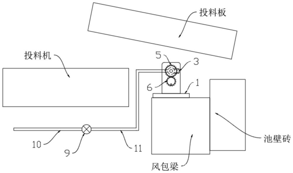 一種光伏玻璃窯爐投料口池壁吹掃裝置的制作方法