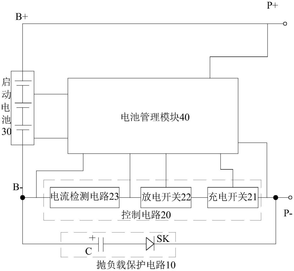 啟動電池的拋負載保護電路及新能源汽車的供電裝置的制作方法