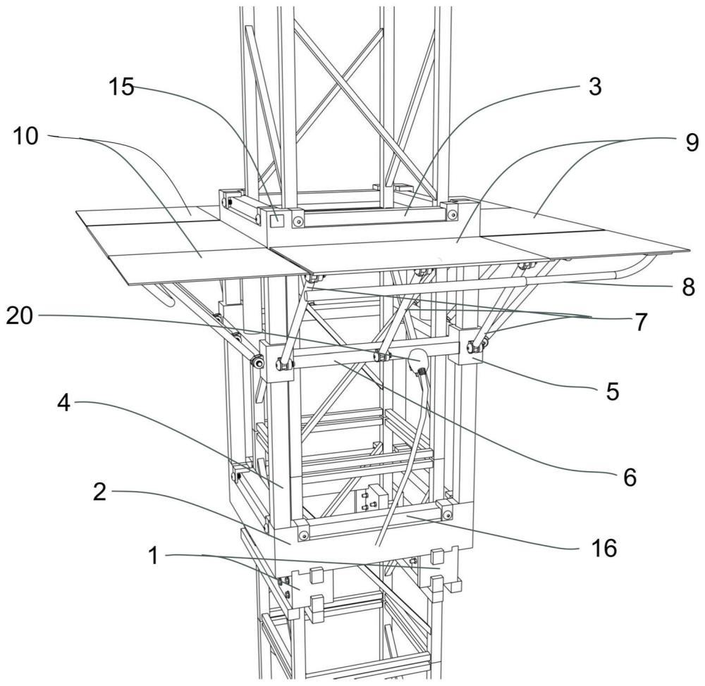 一种自动伸缩的电梯井布料机配套工具式操作平台的制作方法