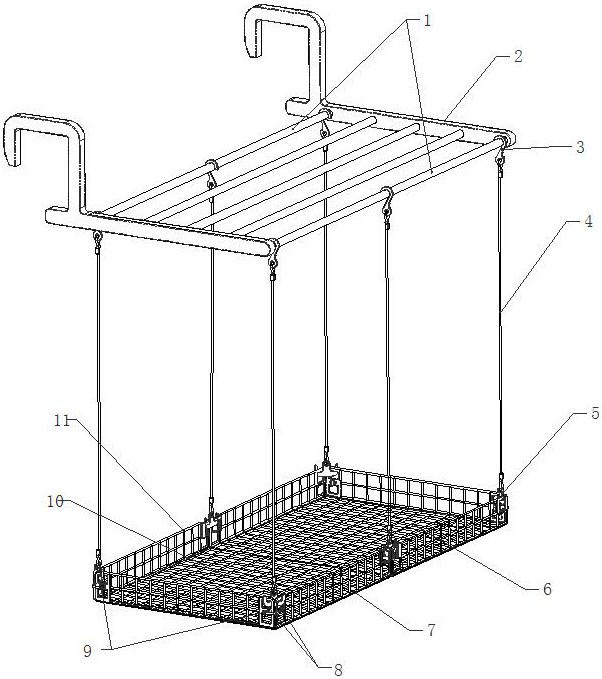 带可折叠挂篮的阳台晾晒架的制作方法