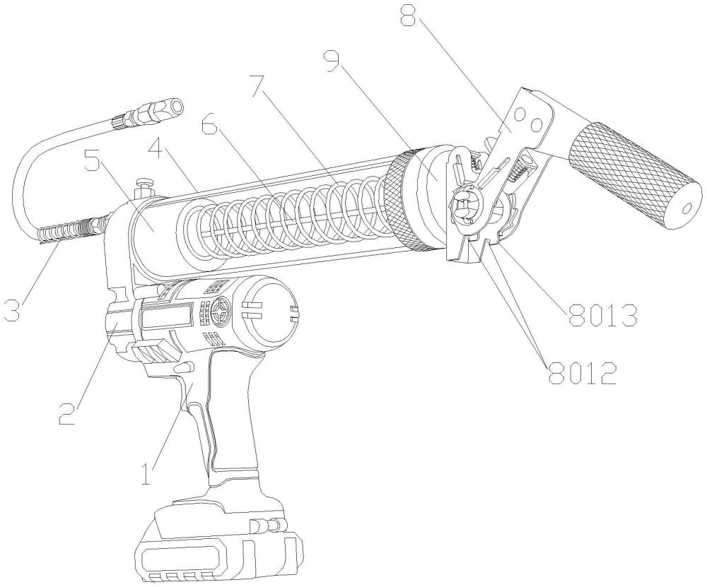 一种手摇式黄油枪枪筒压力弹簧收缩装置的制作方法