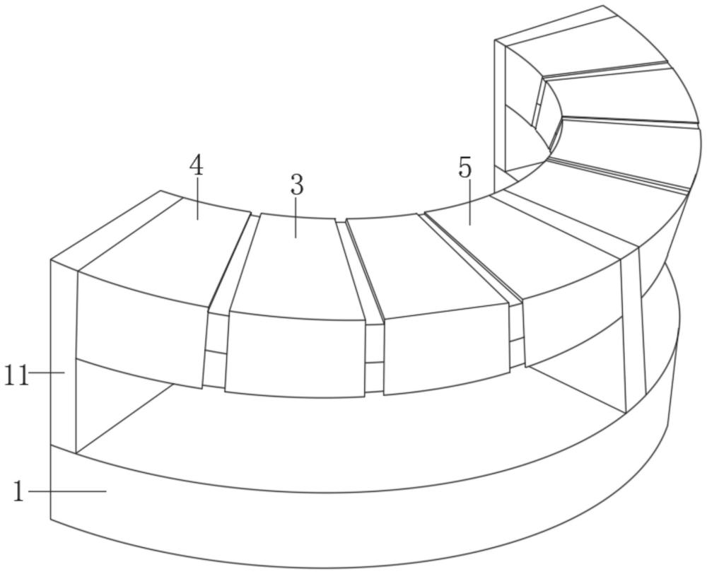 一种多段层叠拼接的超长曲面可活动吧台设计结构的制作方法