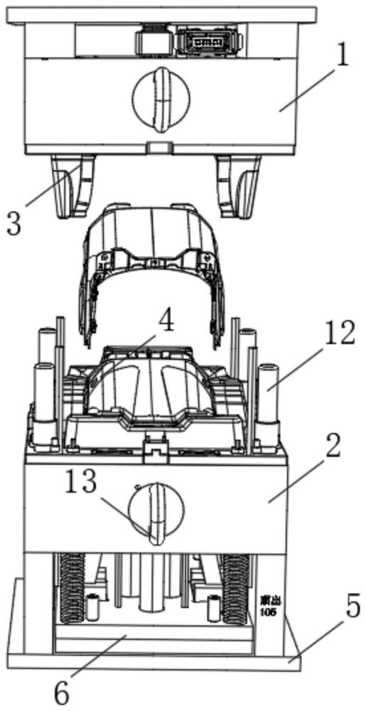 电动车坐桶前围单边对称双斜顶稳定脱模机构的制作方法