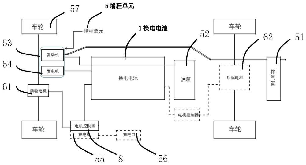 不带充电口的换电式增程电动车辆、补能站及补能方法