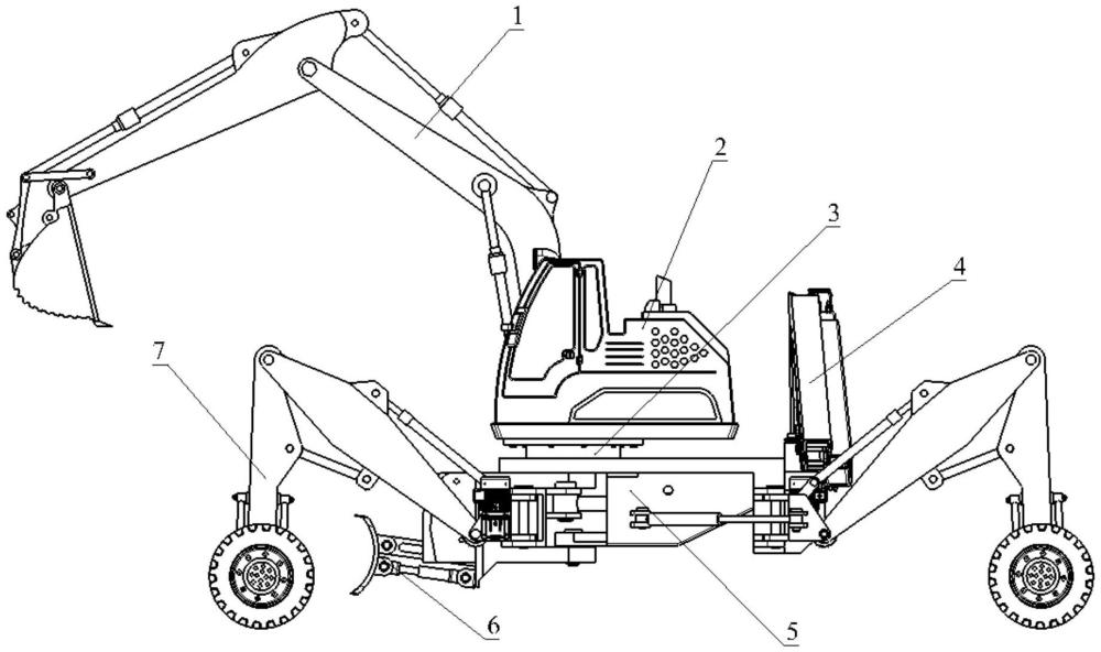 一种轮腿复合铰接山地挖掘机