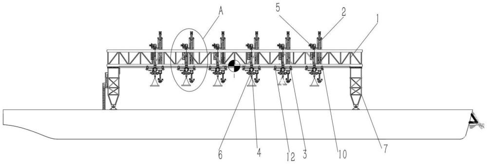 一种铺排船六点桁架式吸砂起重装置及使用方法与流程