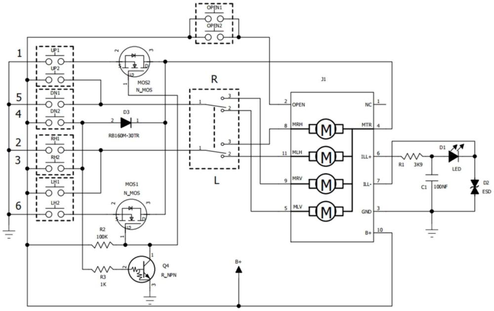 一種后視鏡調(diào)節(jié)電路以及汽車后視鏡的制作方法